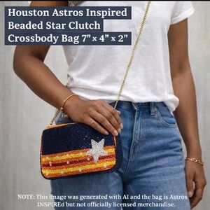 Houston Astros Inspired Beaded Star Clutch Crossbody Bag Navy Orange